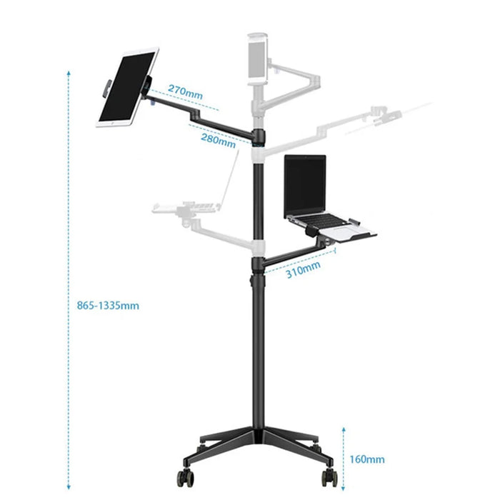 UP-9L Dual Arm Lifting Floor Stand with Wheels for Smartphone / Tablet / Laptop - Silver - 7