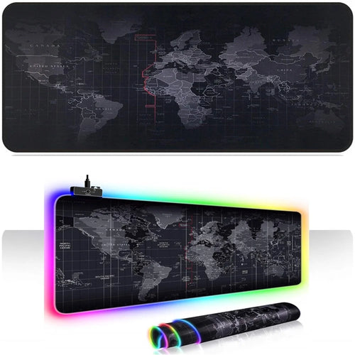 World Map Pattern RGB Luminous Mouse Pad Large Gaming Keyboard Mouse Mat Non-slip Desk Mat 800 x 300mm - 1