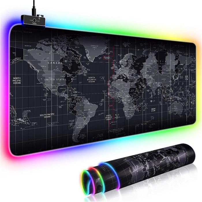 World Map Pattern RGB Luminous Mouse Pad Large Gaming Keyboard Mouse Mat Non-slip Desk Mat 800 x 300mm - 6