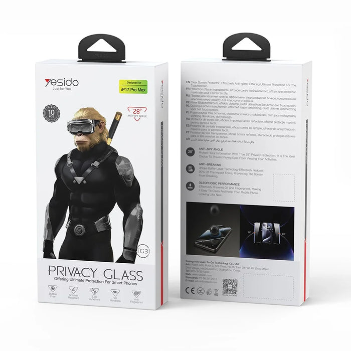 YESIDO TG31 10Pcs / Set For iPhone 17 Pro Max Privacy Screen Protector 9H Hardness Anti Fingerprint Tempered Glass - 7
