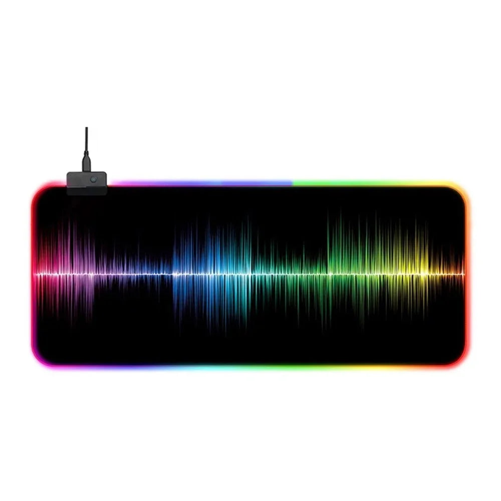 GMS-X5 Stitched Edges Non-Slip Rubber Base RGB Gaming Mouse Pad, Size: 300 x 800 x 4mm - Sound Wave - 1