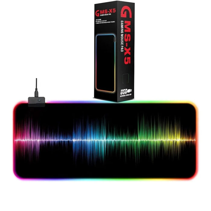 GMS-X5 Stitched Edges Non-Slip Rubber Base RGB Gaming Mouse Pad, Size: 300 x 800 x 4mm - Sound Wave - 2