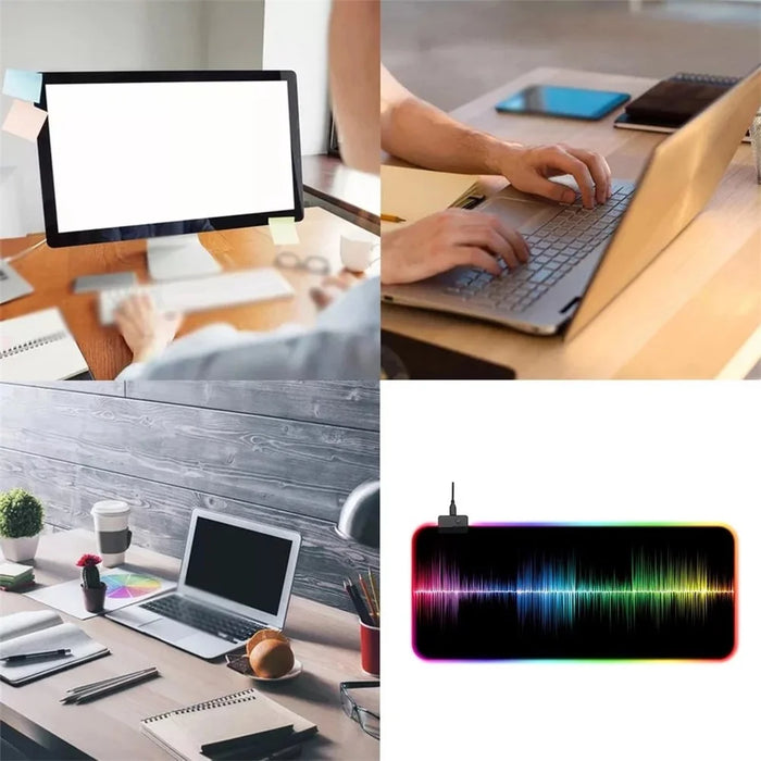 GMS-X5 Stitched Edges Non-Slip Rubber Base RGB Gaming Mouse Pad, Size: 300 x 800 x 4mm - Sound Wave - 6