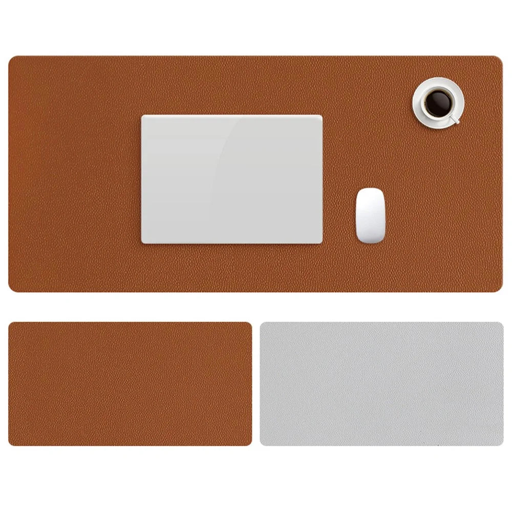 ZD02 100x44cm Double-sided Keyboard Mouse Pad Waterproof PU Leather Large Computer Desk Mat - Yellow/Grey - 1