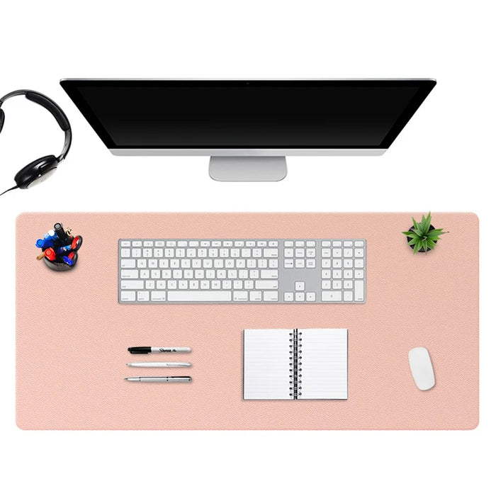 ZD02 100x44cm Double-sided Keyboard Mouse Pad Waterproof PU Leather Large Computer Desk Mat - Yellow/Grey - 3