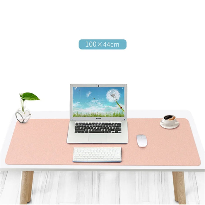 ZD02 100x44cm Double-sided Keyboard Mouse Pad Waterproof PU Leather Large Computer Desk Mat - Yellow/Grey - 4