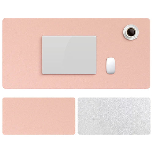 ZD02 90x40cm Waterproof PU Leather Large Computer Desk Mat Double-sided Keyboard Mouse Pad - Pink/Silver - 1