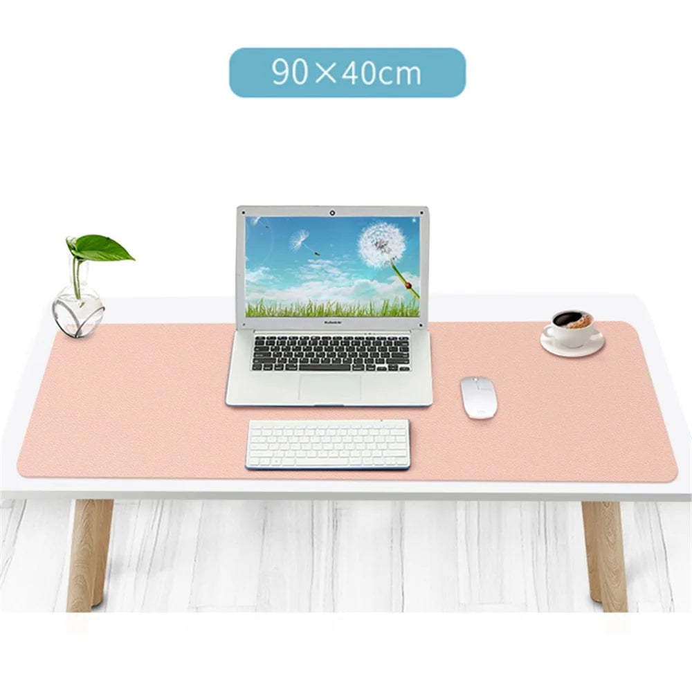 ZD02 90x40cm Waterproof PU Leather Large Computer Desk Mat Double-sided Keyboard Mouse Pad - Pink/Silver - 3