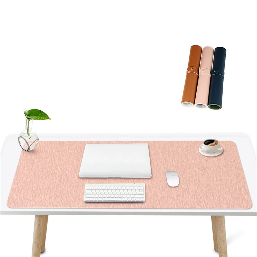 ZD02 90x40cm Waterproof PU Leather Large Computer Desk Mat Double-sided Keyboard Mouse Pad - Pink/Silver - 6