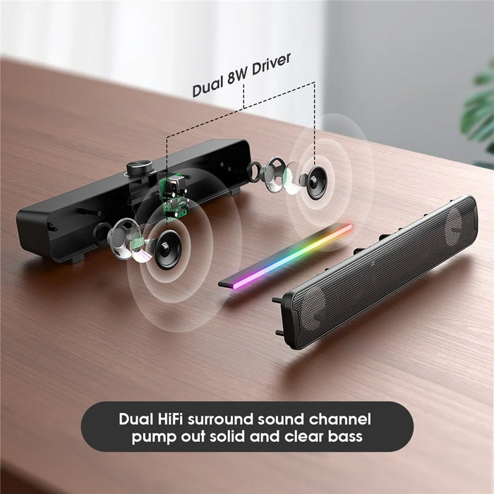 ONIKUMA L16 Wired Desktop Soundbar Speaker RGB Light HiFi Music Subwoofer Support Bluetooth-compatible Connection - 2