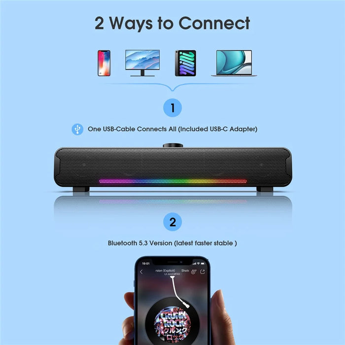 ONIKUMA L16 Wired Desktop Soundbar Speaker RGB Light HiFi Music Subwoofer Support Bluetooth-compatible Connection - 5
