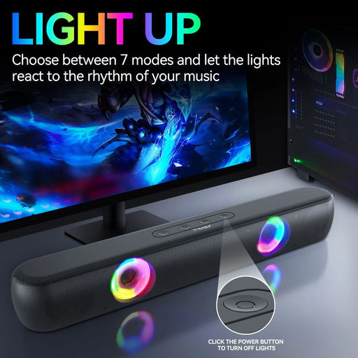 T-WOLF B320 Bluetooth-compatible Speaker Stereo Dual Drivers with 7 RGB Modes Support TF/USB/FM for Smartphone, PC - Black - 2