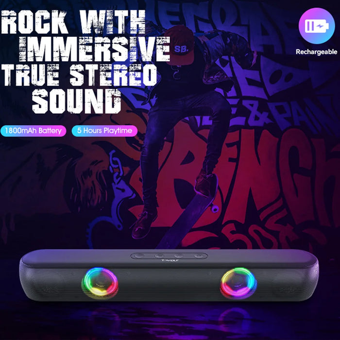 T-WOLF B320 Bluetooth-compatible Speaker Stereo Dual Drivers with 7 RGB Modes Support TF/USB/FM for Smartphone, PC - Black - 6