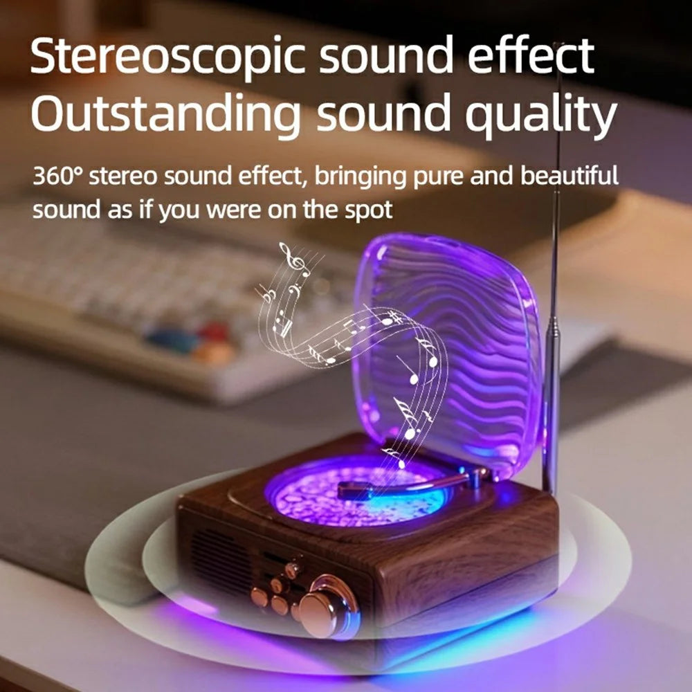 JN122 Retro Vinyl Record Player Bluetooth-compatible Speaker Portable Radio with Atmosphere Projection Lamp - 7
