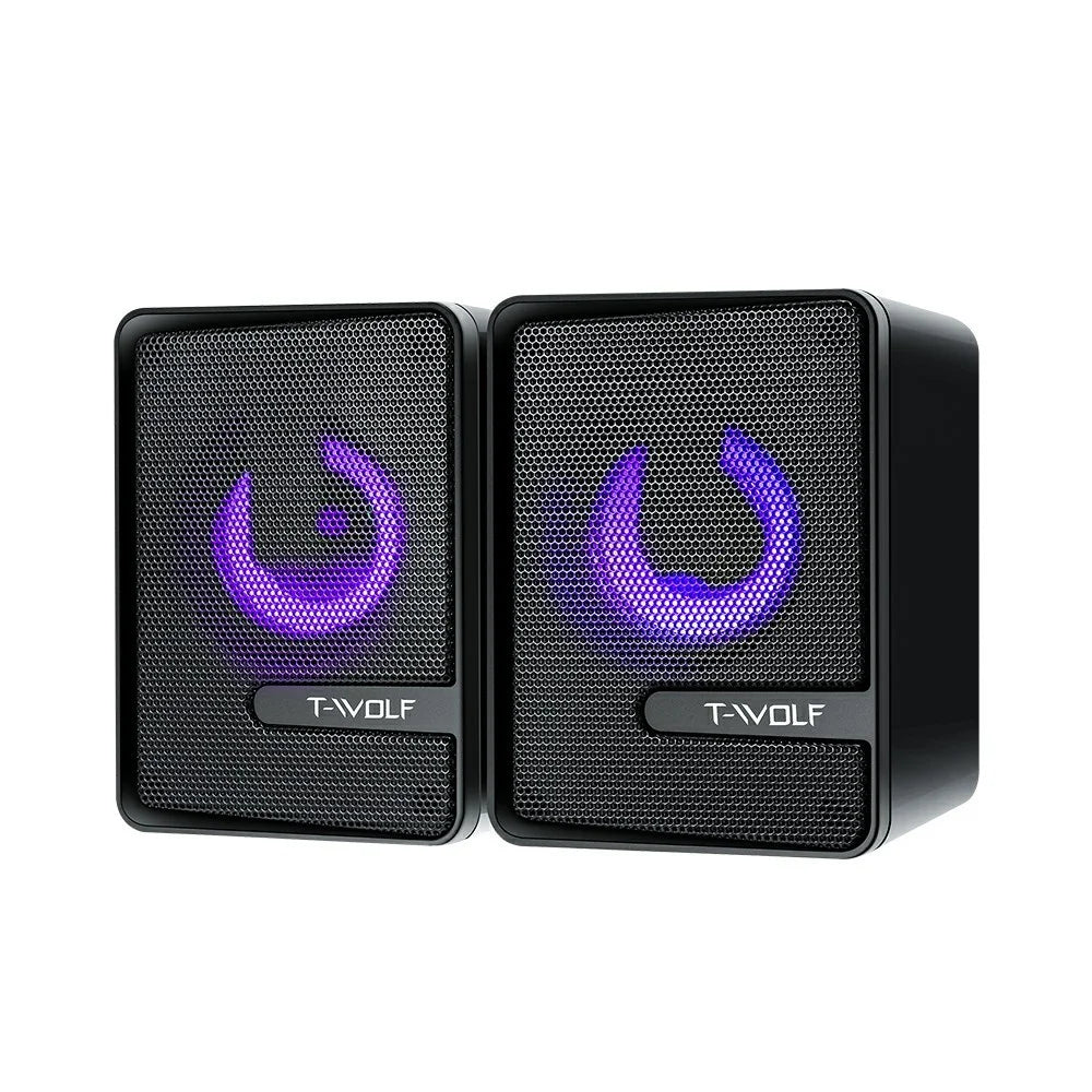 S3 2Pcs/Set Computer Speaker Desktop Wired Audio Player with Colorful Light for Notebook Mobile Phone - Black - 1
