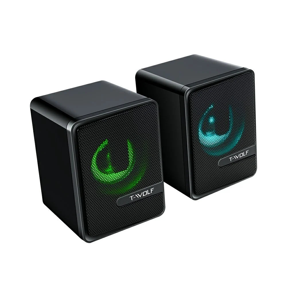 S3 2Pcs/Set Computer Speaker Desktop Wired Audio Player with Colorful Light for Notebook Mobile Phone - Black - 3