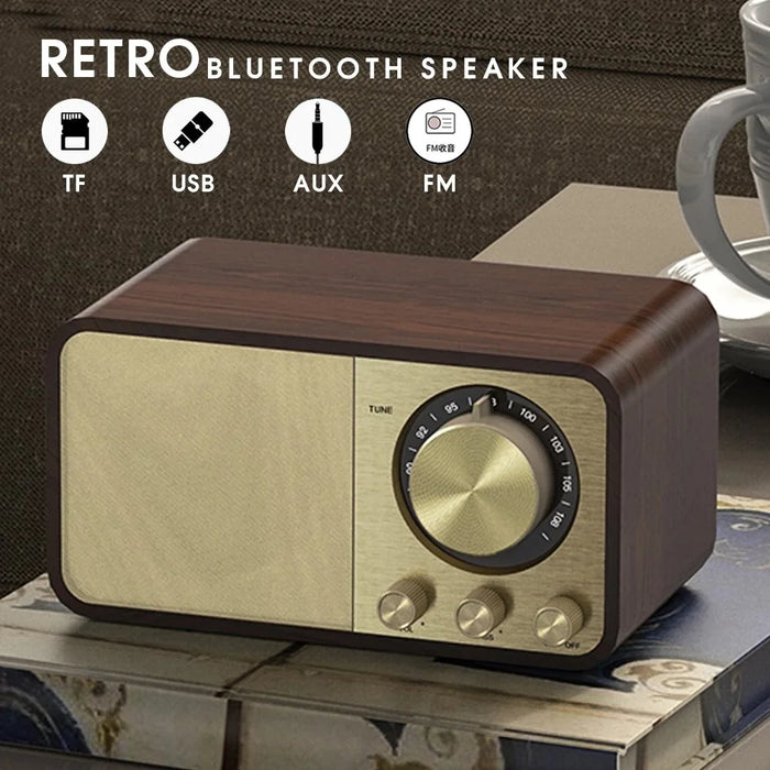 JY-66 Retro Wooden Wireless Bluetooth-compatible 5.0 Speaker Super Bass Subwoofer FM Radio Support TF Card U Disk Aux In (CE Certificated) - 2