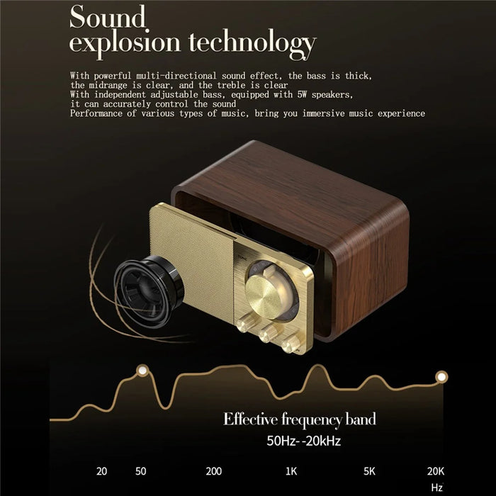 JY-66 Retro Wooden Wireless Bluetooth-compatible 5.0 Speaker Super Bass Subwoofer FM Radio Support TF Card U Disk Aux In (CE Certificated) - 3