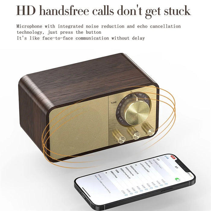 JY-66 Retro Wooden Wireless Bluetooth-compatible 5.0 Speaker Super Bass Subwoofer FM Radio Support TF Card U Disk Aux In (CE Certificated) - 6