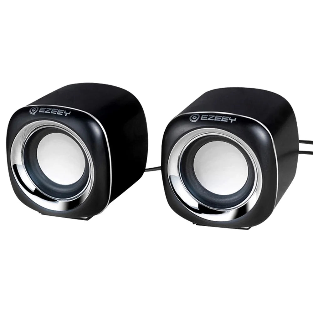 EZEEY A1 One Pair 3.5mm+USB Mini Square Wired Speaker Computer Multimedia Desktop Speaker Box for Tablet, Laptop, Phone - Black - 1