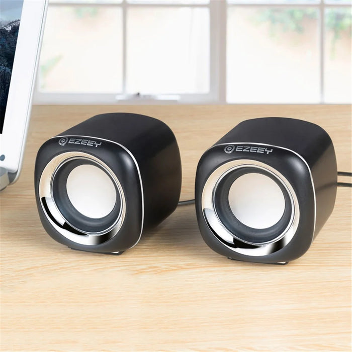 EZEEY A1 One Pair 3.5mm+USB Mini Square Wired Speaker Computer Multimedia Desktop Speaker Box for Tablet, Laptop, Phone - Black - 2