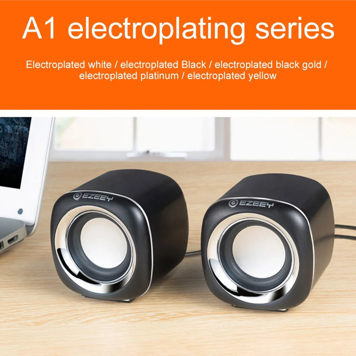EZEEY A1 One Pair 3.5mm+USB Mini Square Wired Speaker Computer Multimedia Desktop Speaker Box for Tablet, Laptop, Phone - Black - 4