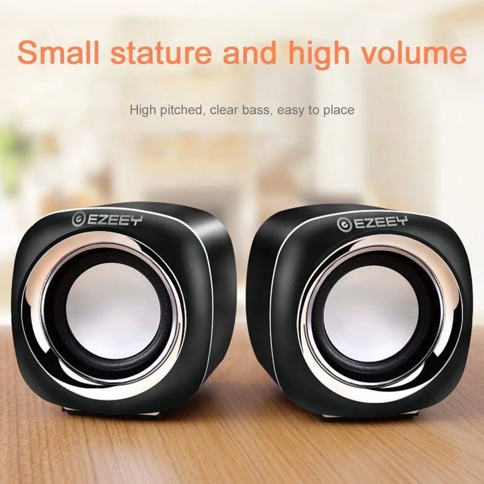 EZEEY A1 One Pair 3.5mm+USB Mini Square Wired Speaker Computer Multimedia Desktop Speaker Box for Tablet, Laptop, Phone - Black - 7