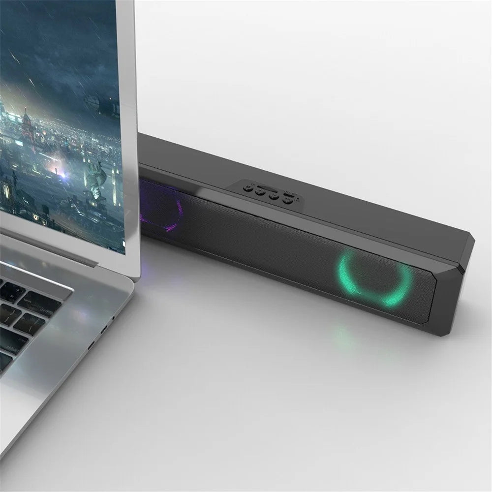 RGB Light Desktop Bluetooth-compatible Speaker Soundbar HiFi Stereo TV Computer Loudspeaker - 4