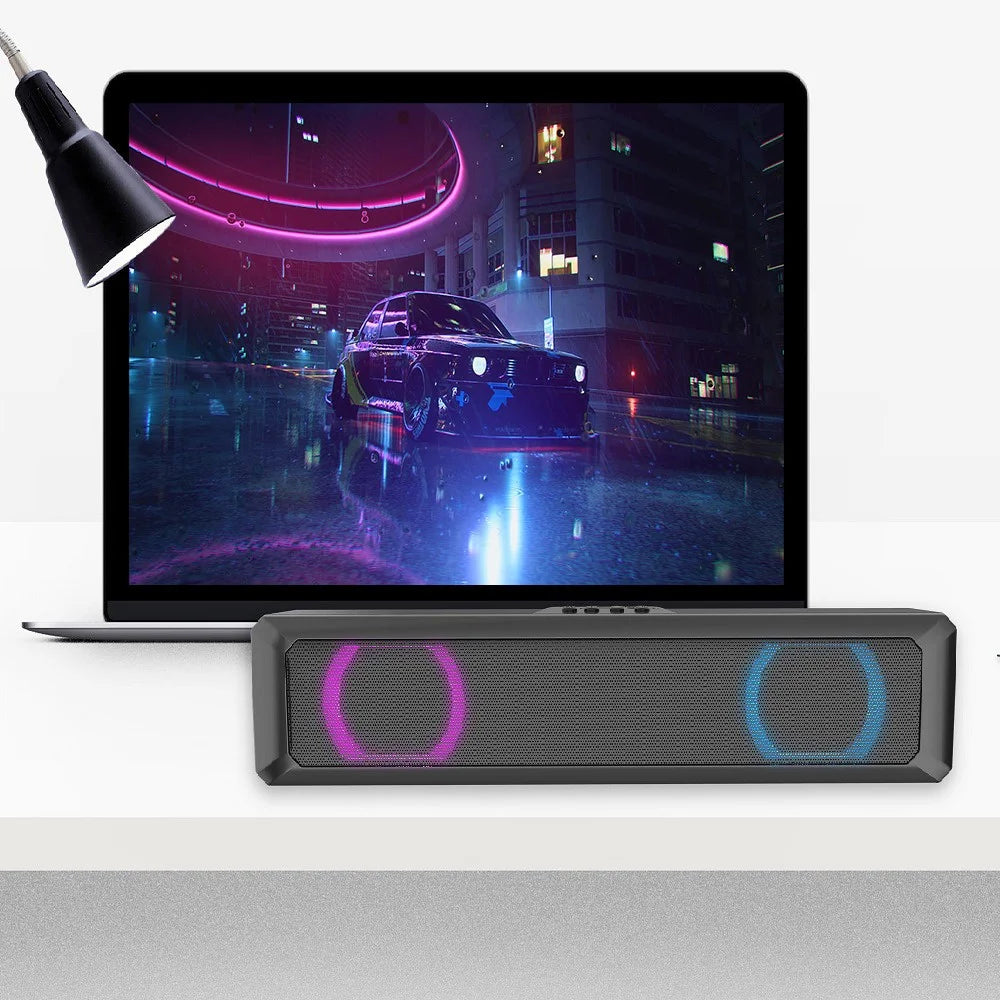 RGB Light Desktop Bluetooth-compatible Speaker Soundbar HiFi Stereo TV Computer Loudspeaker - 5