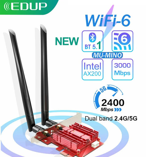 EDUP PCI-E 3000 Megabit Wifi 6 E-sports Intel AX200+ Bluetooth-compatible 5.1 Dual-band Wireless Network Card - 2