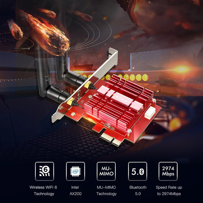 EDUP PCI-E 3000 Megabit Wifi 6 E-sports Intel AX200+ Bluetooth-compatible 5.1 Dual-band Wireless Network Card - 4