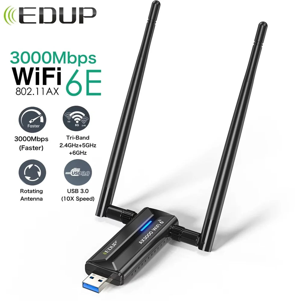 EDUP EP-AX1672 AX3000 USB 3.0 WiFi 6E Network Adapter 2.4GHz / 5GHz / 6GHz MTK7921AU Chipset Network Connector - 3