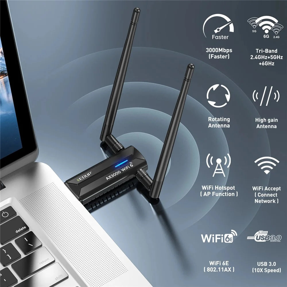 EDUP EP-AX1672 AX3000 USB 3.0 WiFi 6E Network Adapter 2.4GHz / 5GHz / 6GHz MTK7921AU Chipset Network Connector - 4