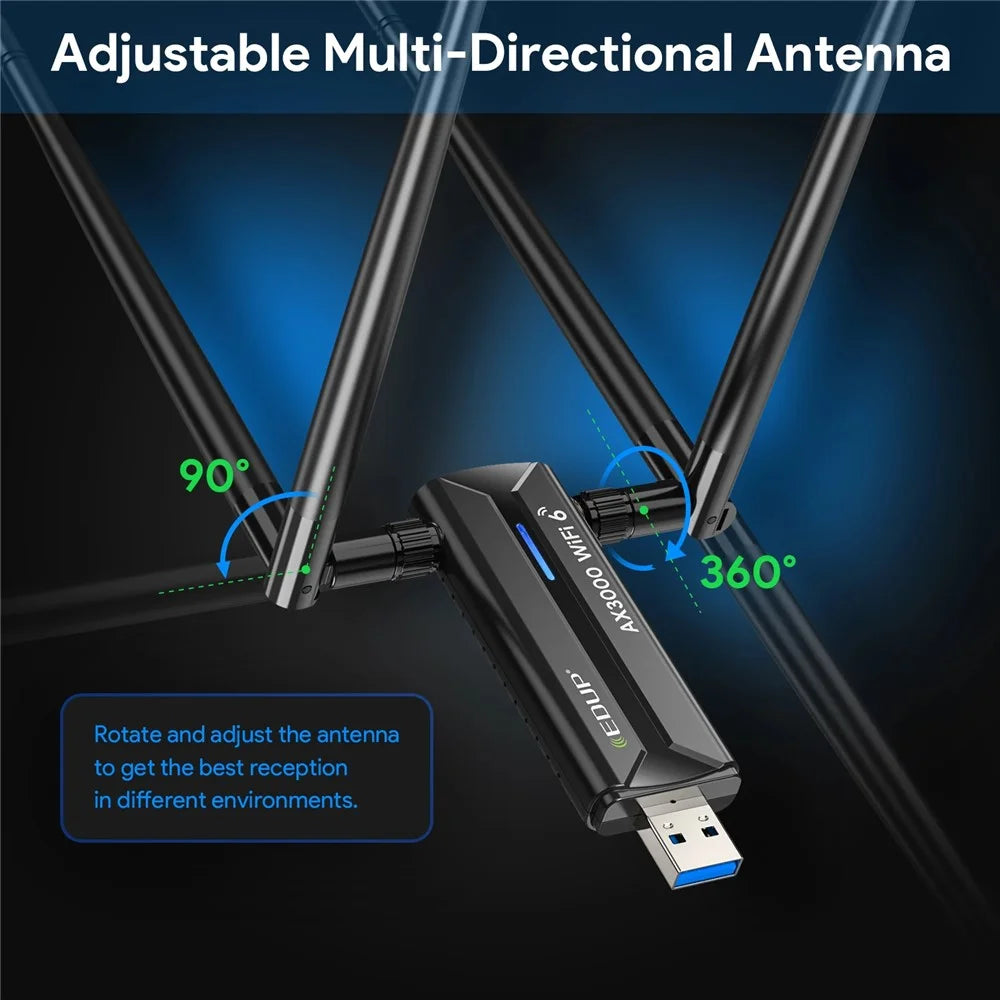 EDUP EP-AX1672 AX3000 USB 3.0 WiFi 6E Network Adapter 2.4GHz / 5GHz / 6GHz MTK7921AU Chipset Network Connector - 7