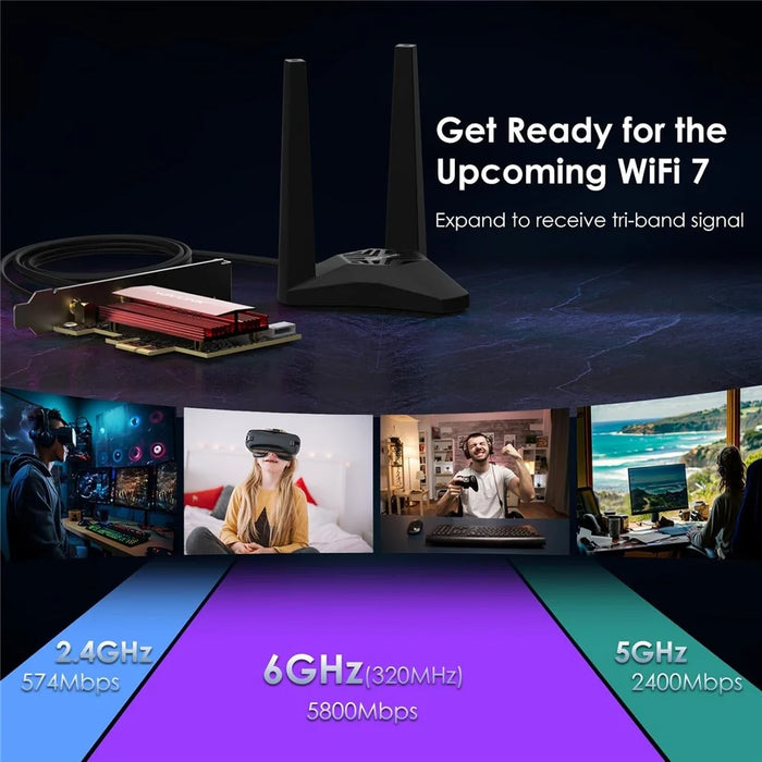 WAVLINK WL-WN685BE3-A Desktop PC WiFi 7 BE8800 Pcie Card Bluetooth-Compatible 5.4 8800Mbps Tri-Band BE200 Wireless Adapter - 3