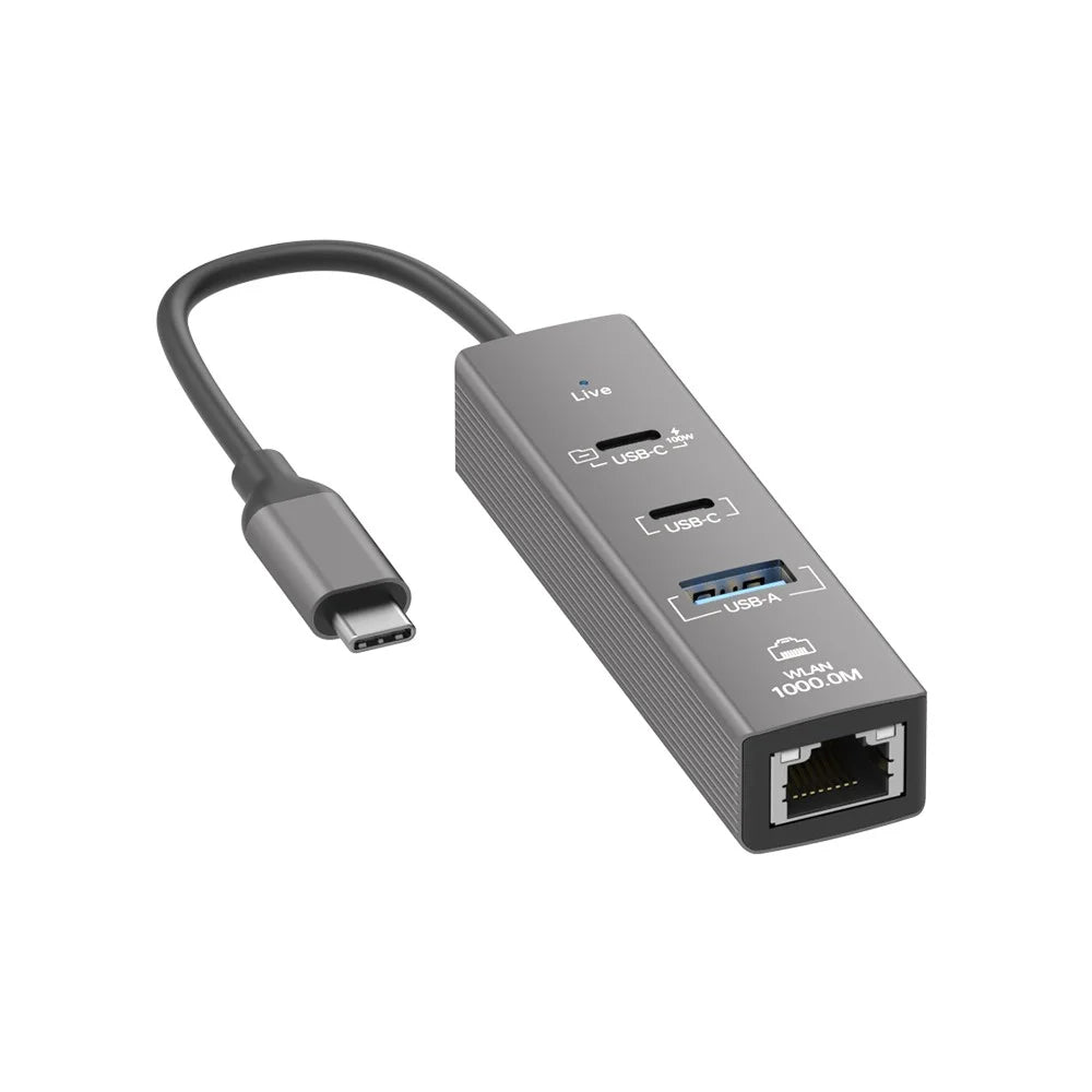 4 in 1 Gigabit Ethernet Adapter 1000 Mbps LAN USB 3.0 Data Transfer PD 100W Charging Type C Hub - 1