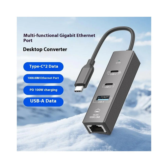 4 in 1 Gigabit Ethernet Adapter 1000 Mbps LAN USB 3.0 Data Transfer PD 100W Charging Type C Hub - 3