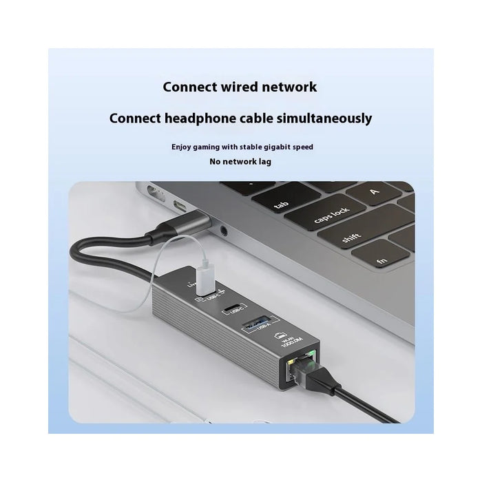 4 in 1 Gigabit Ethernet Adapter 1000 Mbps LAN USB 3.0 Data Transfer PD 100W Charging Type C Hub - 5
