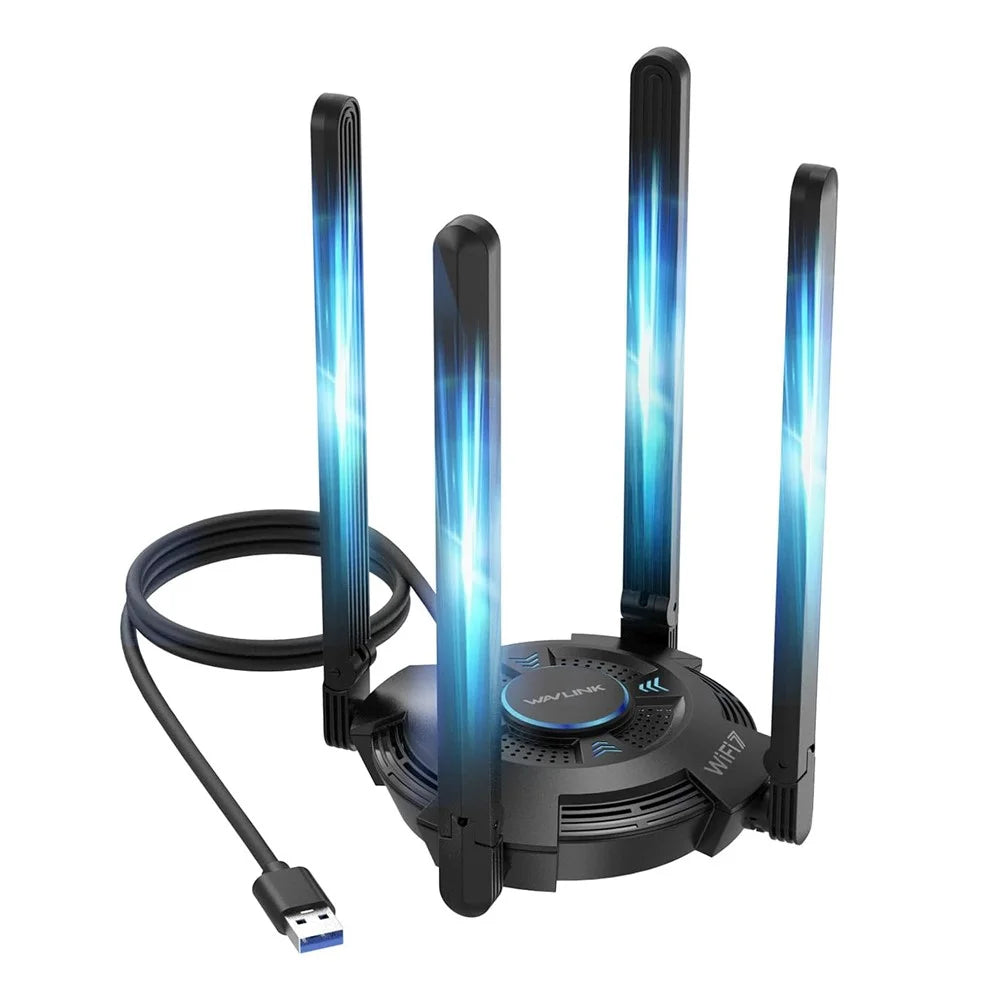 WAVLINK WN695BE2 BE6500 WiFi 7 Adapter Tri-Band 2.4GHz / 5GHz / 6GHz Booster High Gain Antennas USB 3.0 for Windows 10 / 11 - Black - 1