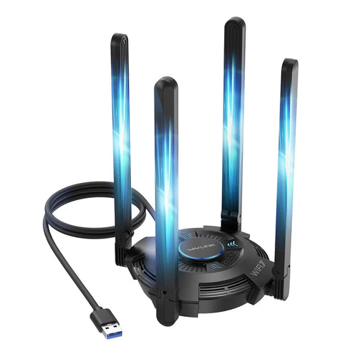 WAVLINK WN695BE2 BE6500 WiFi 7 Adapter Tri-Band 2.4GHz / 5GHz / 6GHz Booster High Gain Antennas USB 3.0 for Windows 10 / 11 - Black - 1