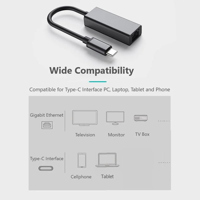 0352B 1000Mbps Type-C to RJ45 Lan Adapter Ethernet Network Card with LED Indicator - Grey - 6