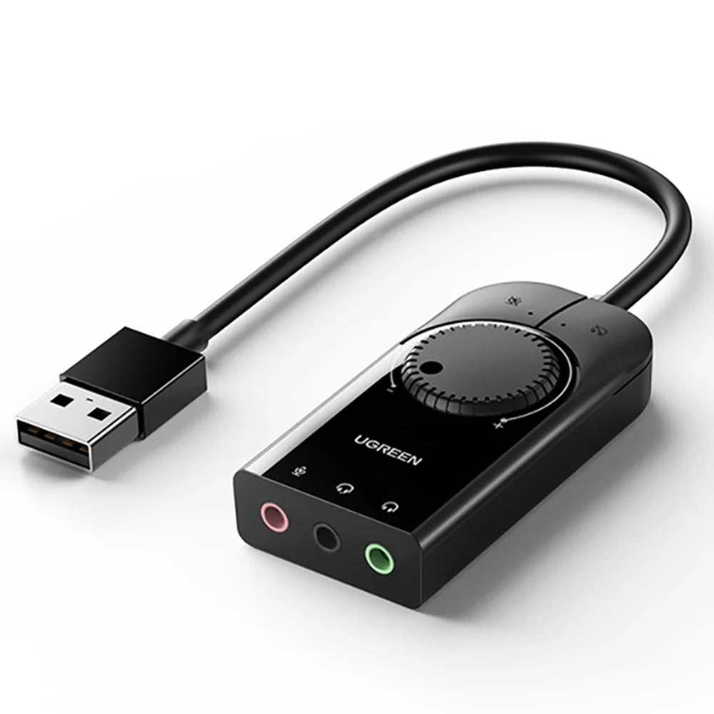 UGREEN 40964 0.15m USB Audio Card with 3.5mm Audio/Microphone Jack Audio Adapter Sound Card for PC PS5/4 - 1