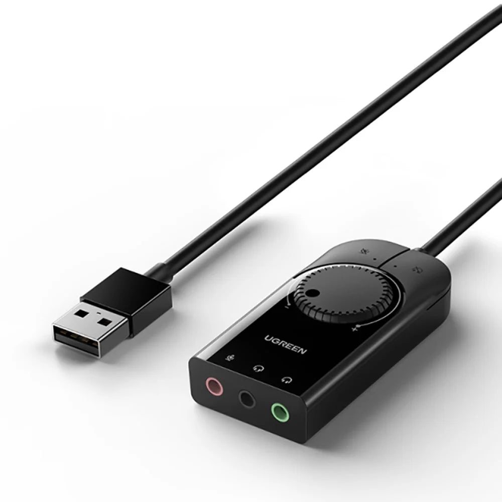 UGREEN 50599 1m External USB Audio Card with 3.5mm Audio/Mic Jack Audio Adapter Sound Card Compatible with Windows Mac Linux PC PS5/4 - 1
