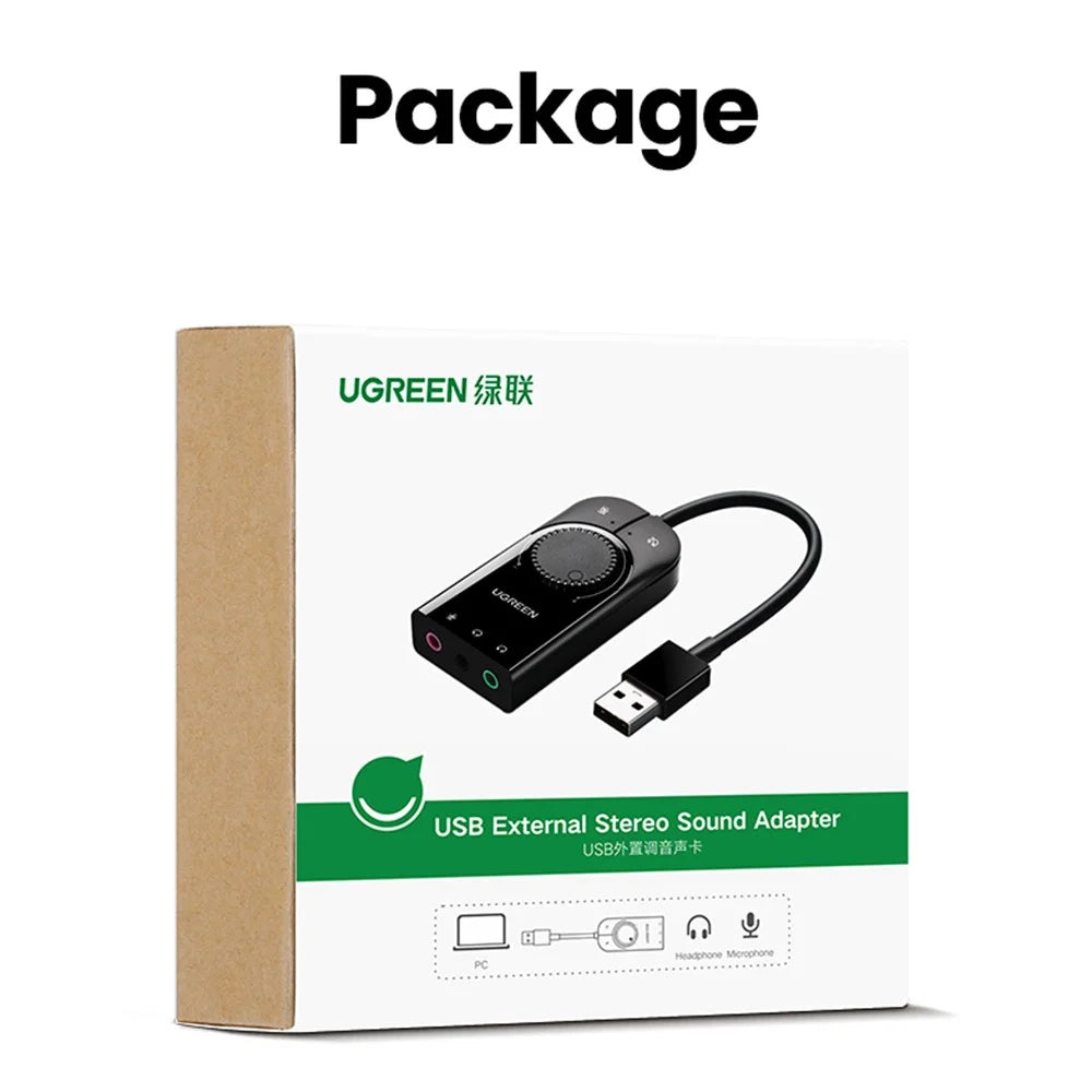 UGREEN 50599 1m External USB Audio Card with 3.5mm Audio/Mic Jack Audio Adapter Sound Card Compatible with Windows Mac Linux PC PS5/4 - 7