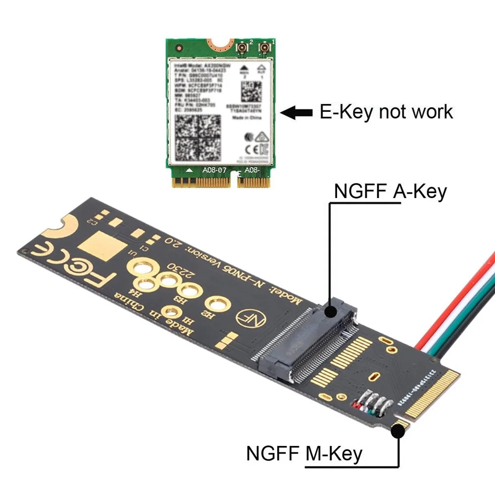 EP-002 Wireless NGFF A/E-Key WiFi Card to M.2 NGFF Key-M NVME SSD Adapter for AX200 WiFi 6 Bluetooth-compatible 5.1 - 3