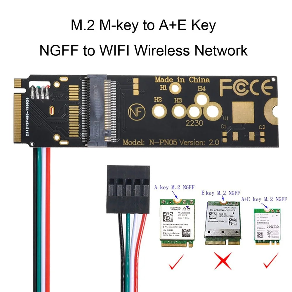 EP-002 Wireless NGFF A/E-Key WiFi Card to M.2 NGFF Key-M NVME SSD Adapter for AX200 WiFi 6 Bluetooth-compatible 5.1 - 4