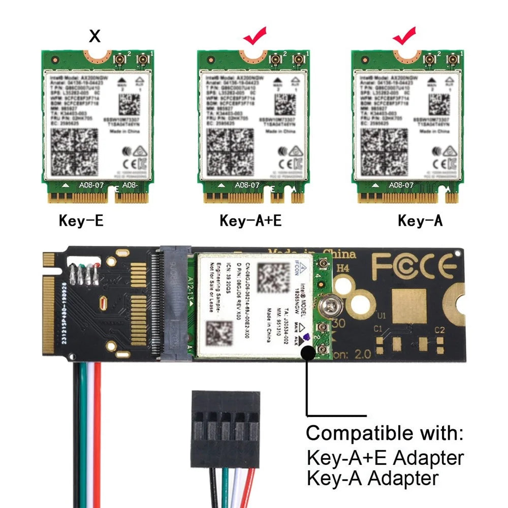 EP-002 Wireless NGFF A/E-Key WiFi Card to M.2 NGFF Key-M NVME SSD Adapter for AX200 WiFi 6 Bluetooth-compatible 5.1 - 5