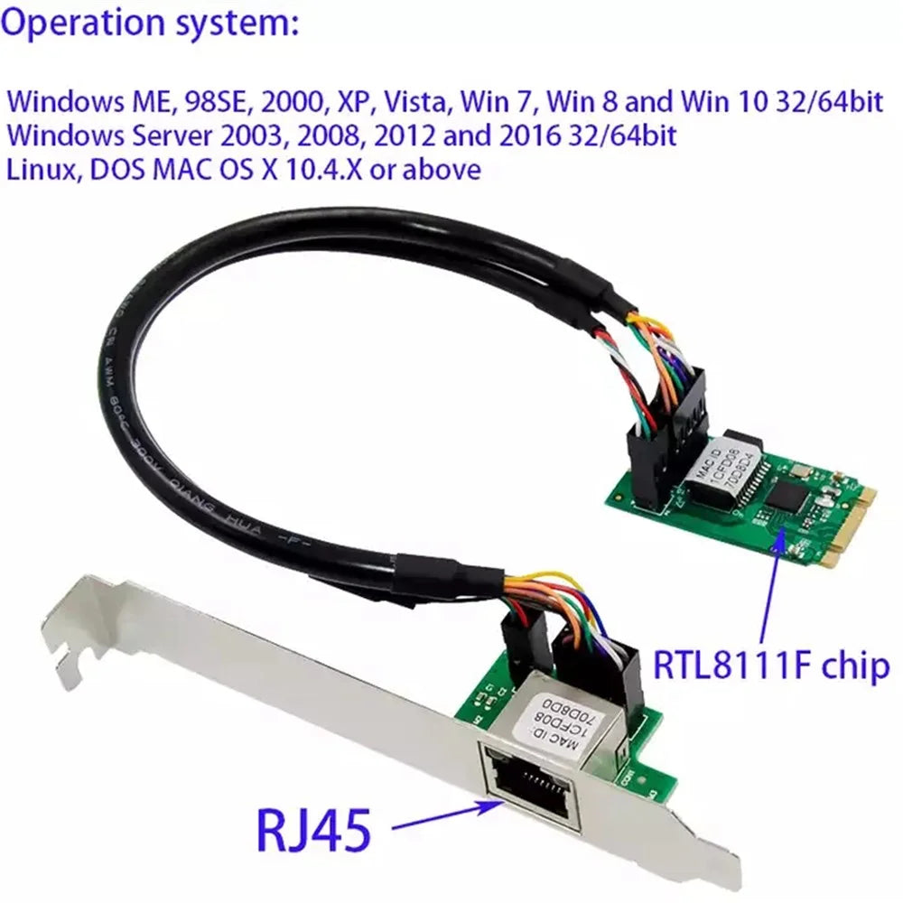 M.2 RTL8111F Adaptive Gigabit Single Port Ethernet Card GbE RJ45 Gigabit Industrial Network Card - 2
