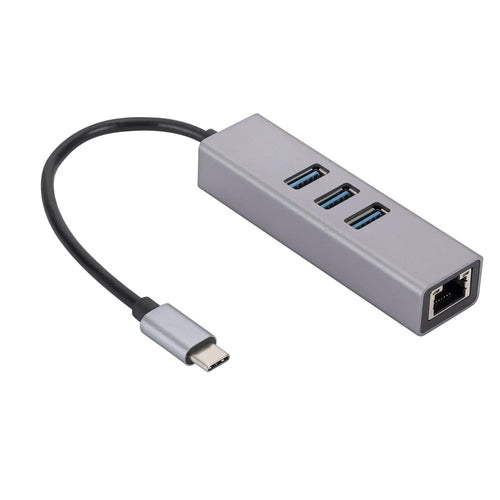 Type C to RJ45 Ethernet Adapter+3xUSB 3.0 Ports, Aluminum Alloy USB 3.0 to RJ45 Gigabit Ethernet LAN Network Convertor - 1