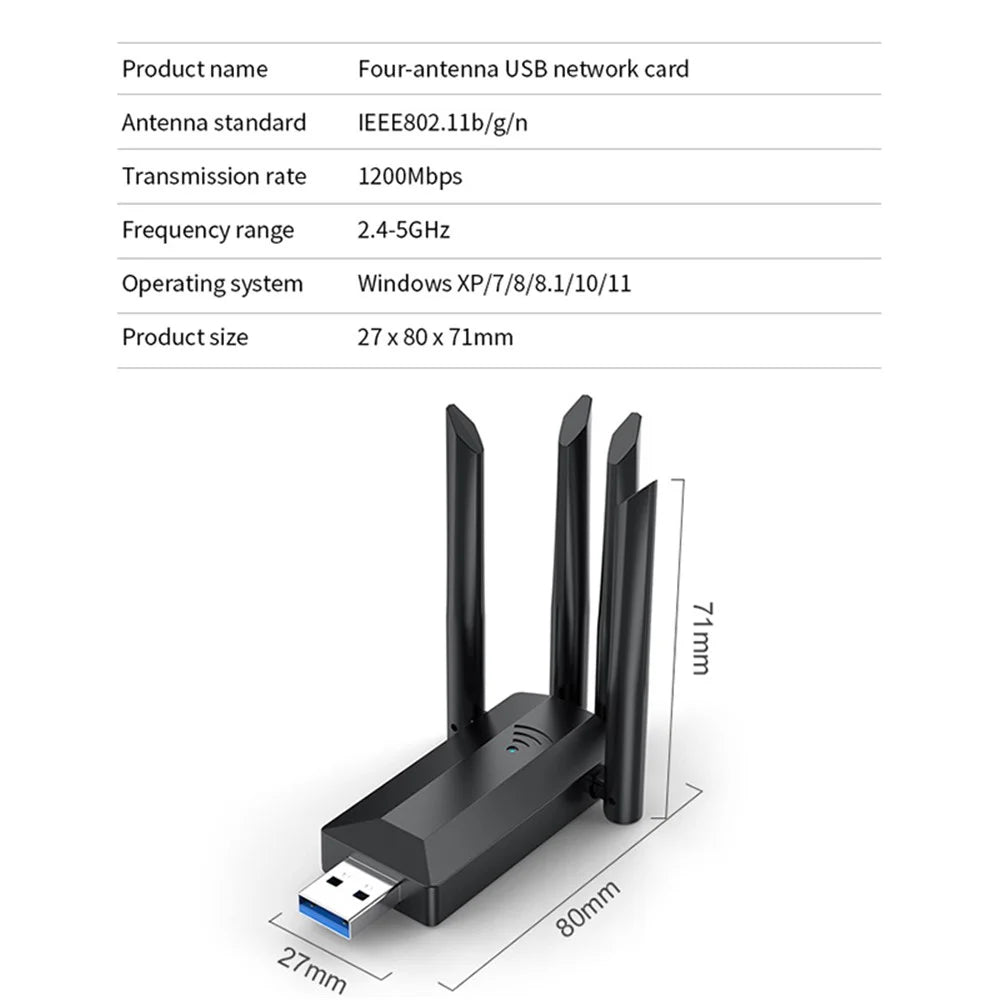 A07 Dual-Band 2.4G / 5G Driver-Free Wireless Network Adapter USB3.0 High-Speed Wireless Adapter 4-Antennas Computer Network Card - 7